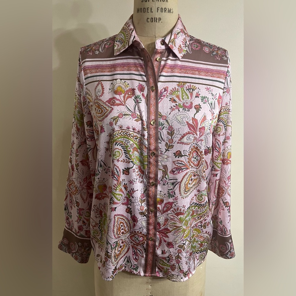 Rachel Zoe Women’s Button-Up Pink Floral Paisley Bandana Print Shirt Size M